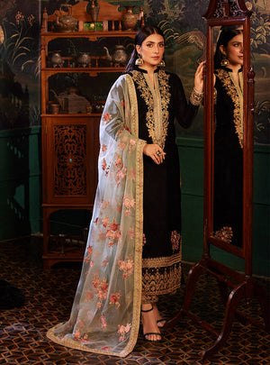 7011 - ZC Embroidered Velvet Dress