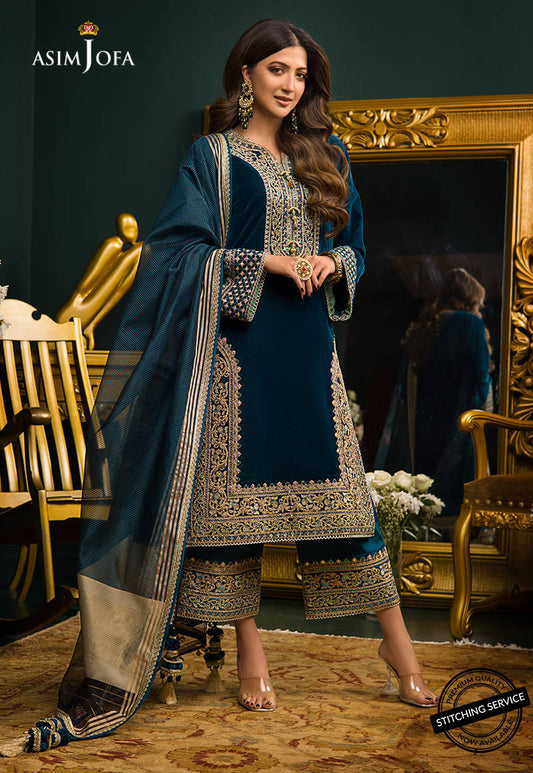300 3PC Velvet Embroidered Shirt With Organza Dupatta