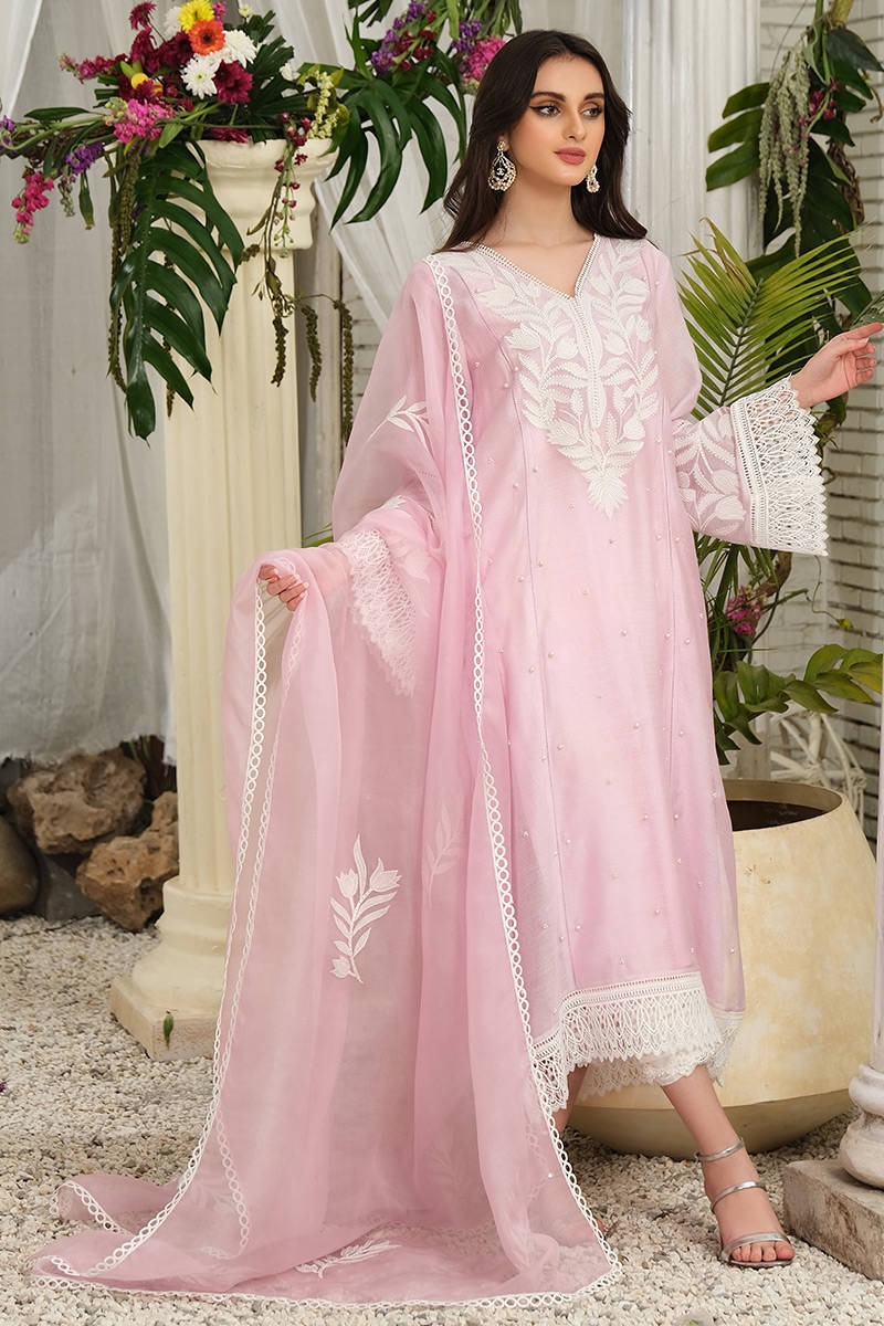 HG- 60 - Embroidered Organza 3-Piece Dress with Silk Trouser