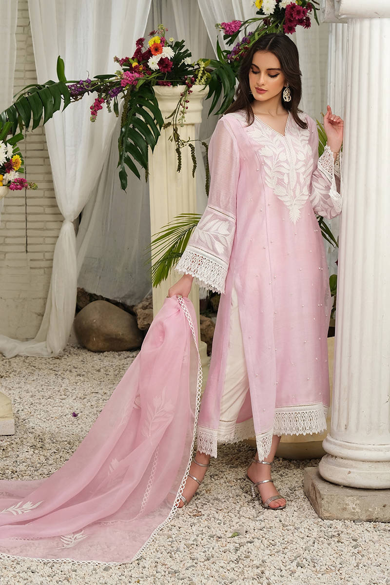 HG- 60 - Embroidered Organza 3-Piece Dress with Silk Trouser