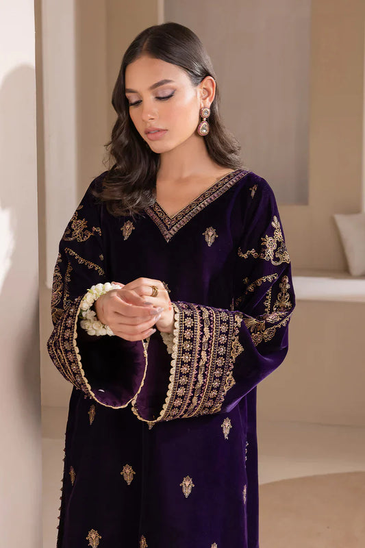 972-3piece Embroidered Velvet Dress