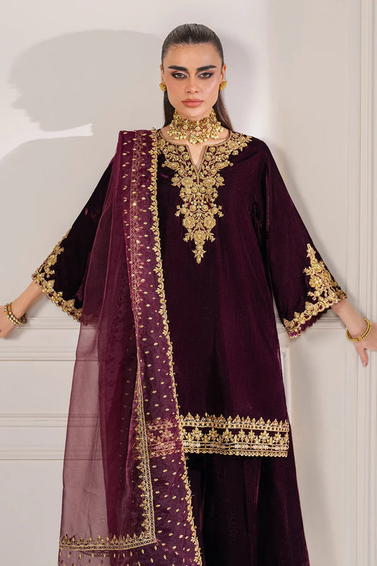 979-3 Piece Embroidered Velvet Dress