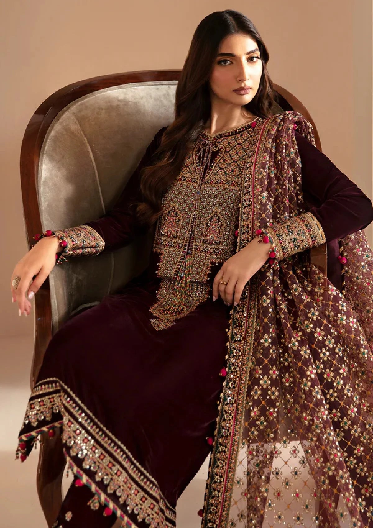 7010 - JZ Embroidered Velvet 3-Piece Dress