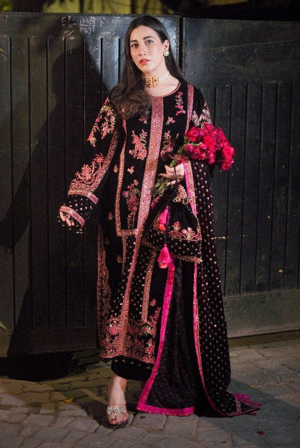 7007 - Embroidered Velvet Dress with Embroidered Dupatta