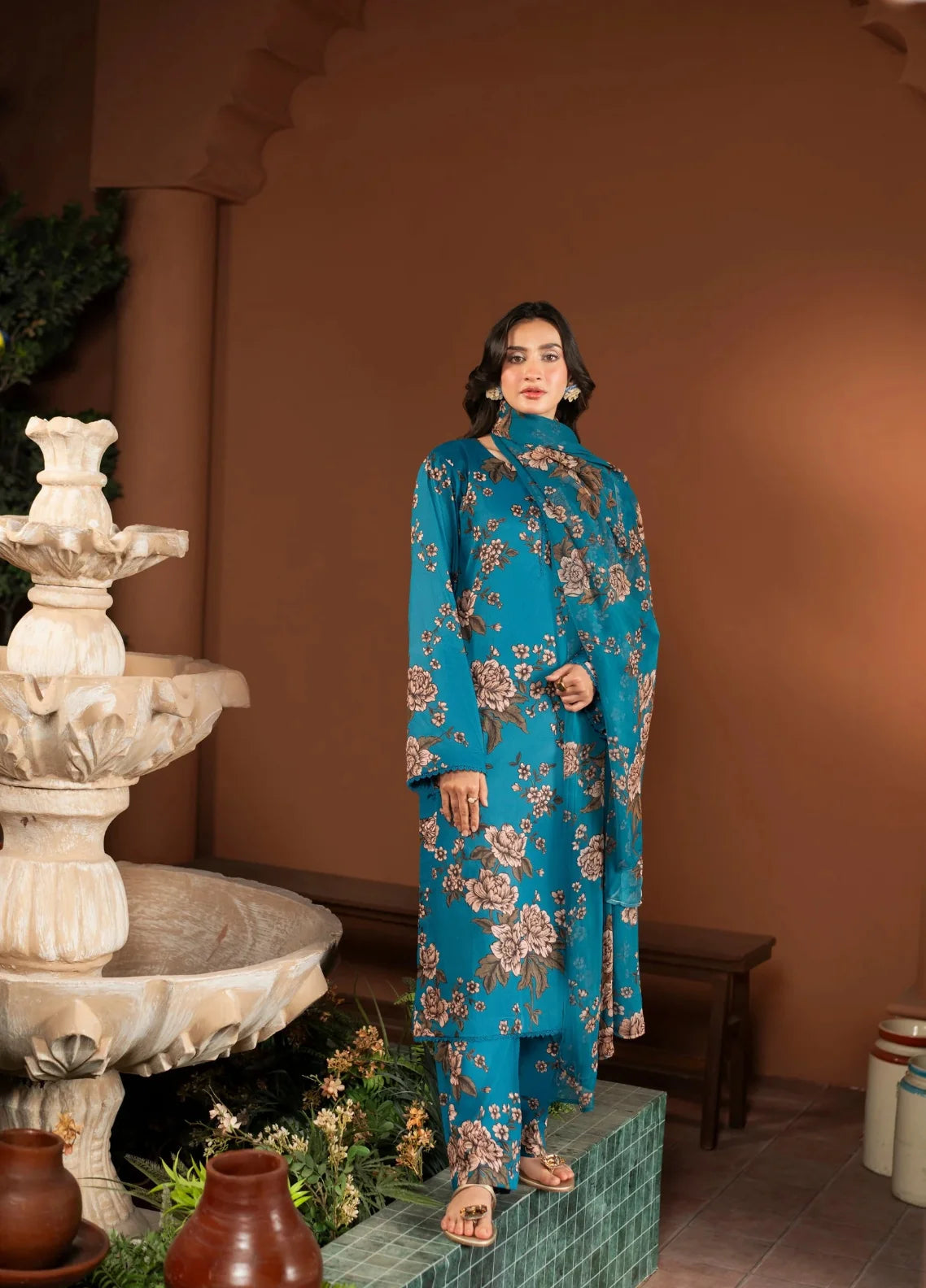 Dhanak 3-Piece Embroidered Dress D-156