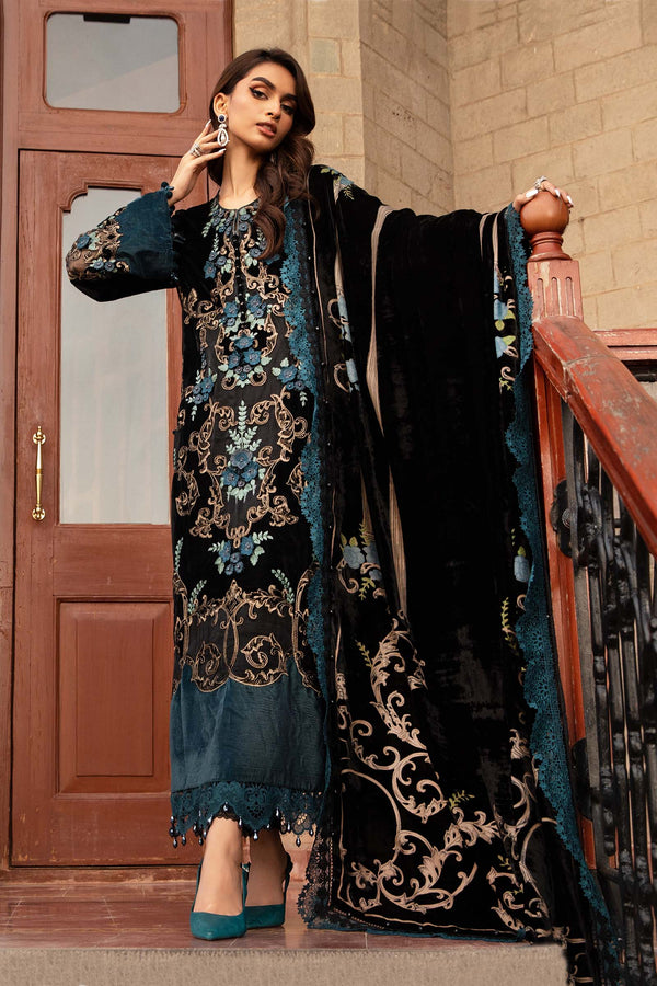 7003 Embroidered Velvet Dress with Plachi Velvet Shawl
