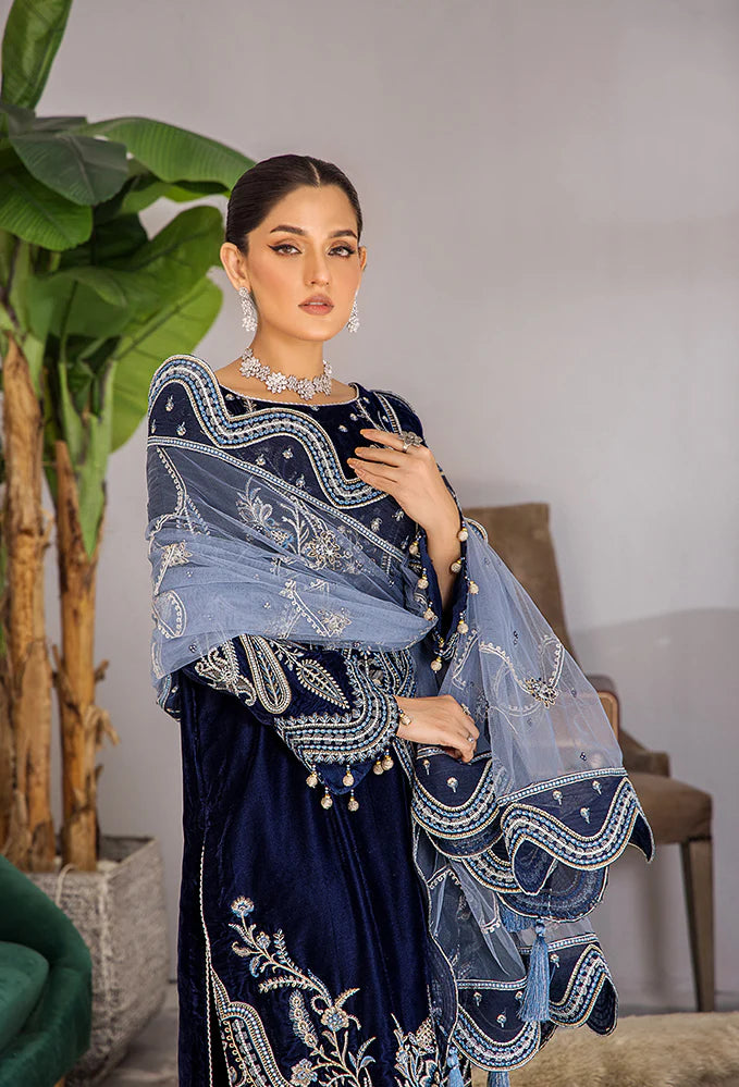 738 - Embroidered Velvet Dress with Embroidered Dupatta
