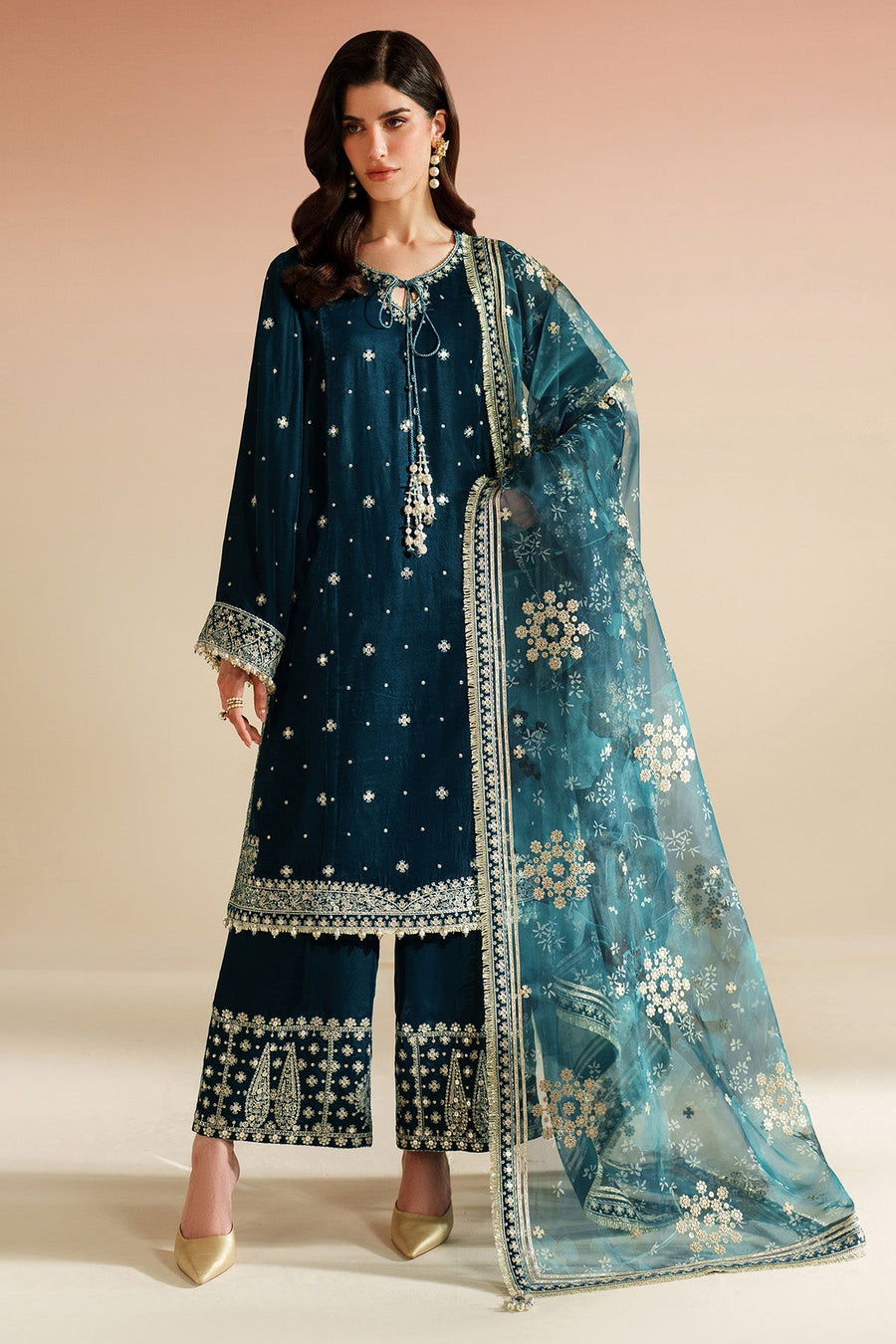 7009 - JZ Embroidered Velvet 3-Piece Dress