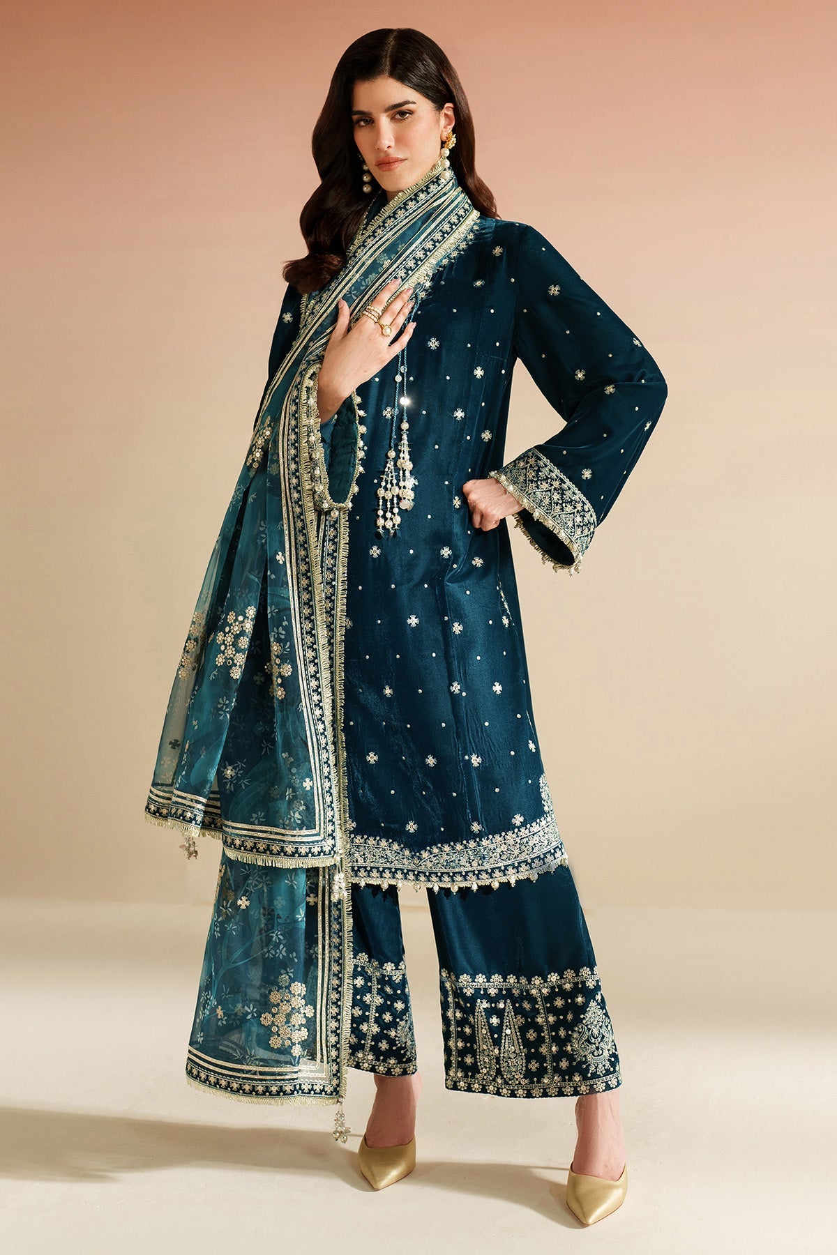 7009 - JZ Embroidered Velvet 3-Piece Dress