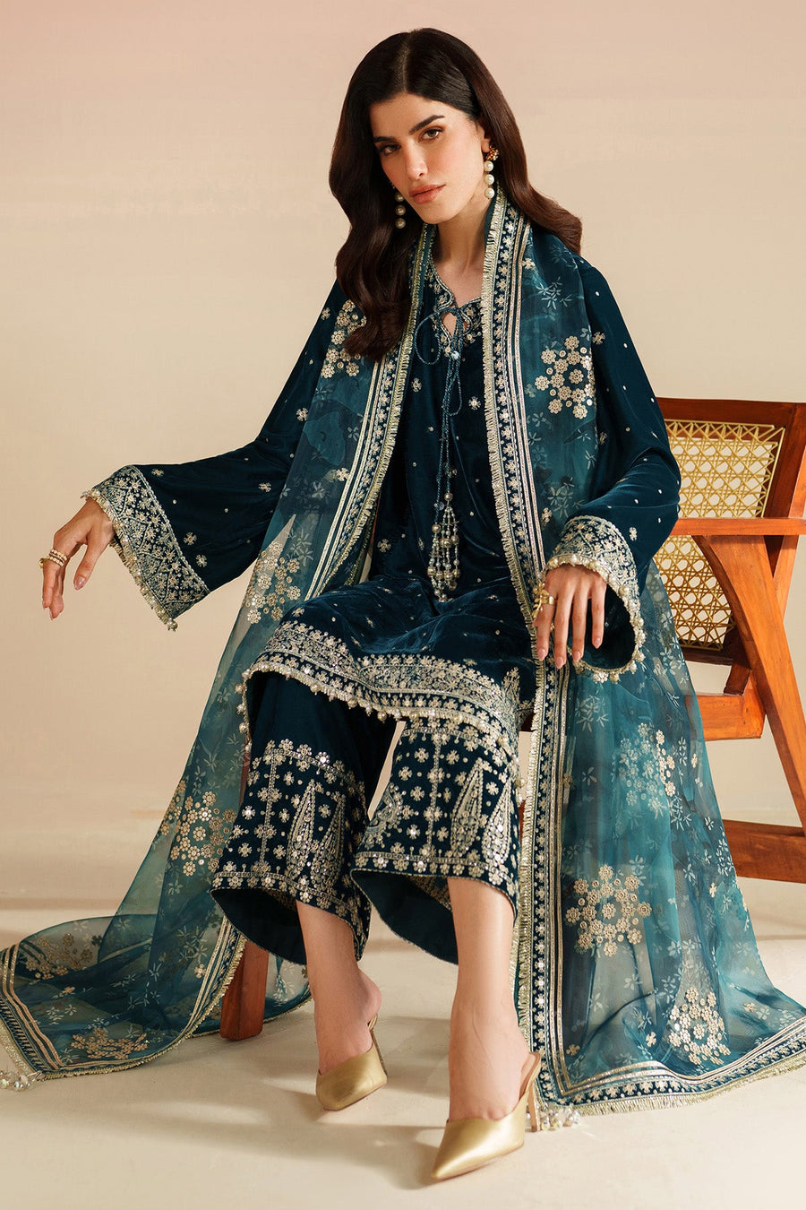 7009 - JZ Embroidered Velvet 3-Piece Dress