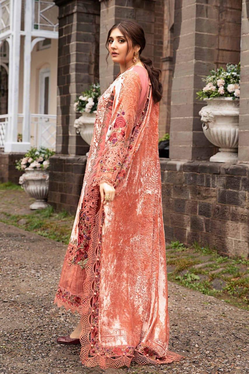 308 - Embroidered Velvet Dress with Velvet Shawl