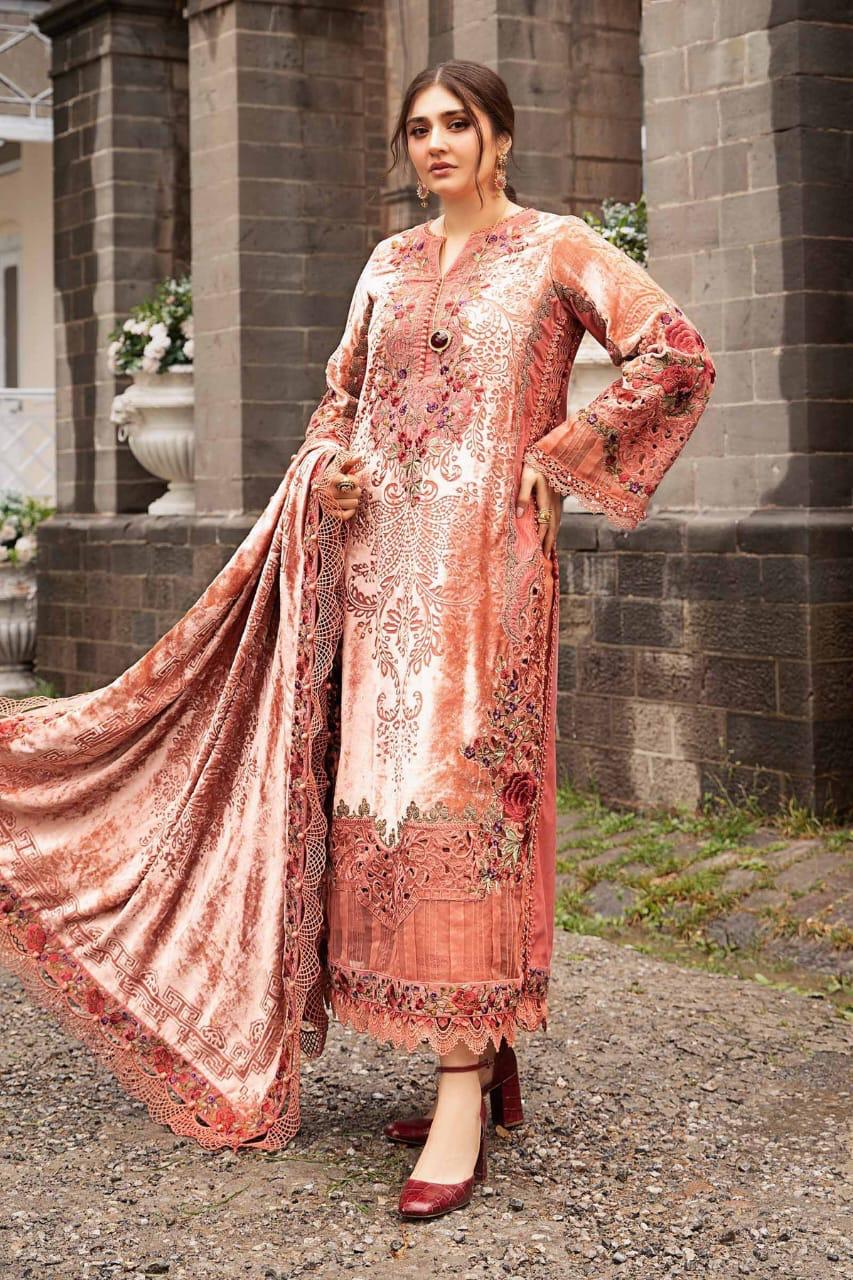 308 - Embroidered Velvet Dress with Velvet Shawl