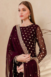 960-3PC Embroidered Velvet Dress With Embroidered Organza Dupatta