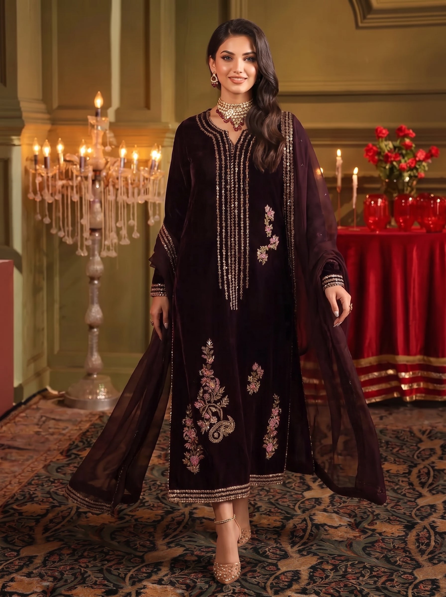 Shirin Velvet 3 Piece D-2008