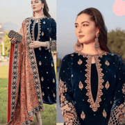 965-3PC Velvet Embroidered Dress With Dhanak Shawl