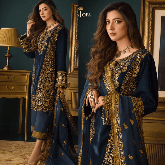 973-3piece Embroidered Velvet Dress