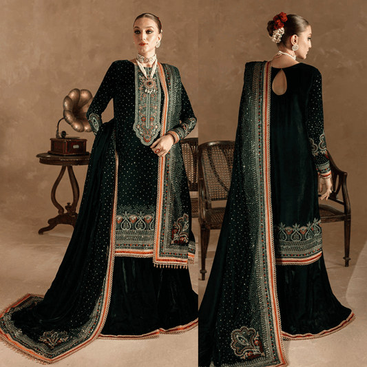 974-3piece Embroidered Velvet Dress