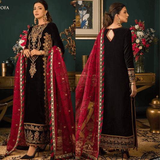 976-3piece Embroidered Velvet dress