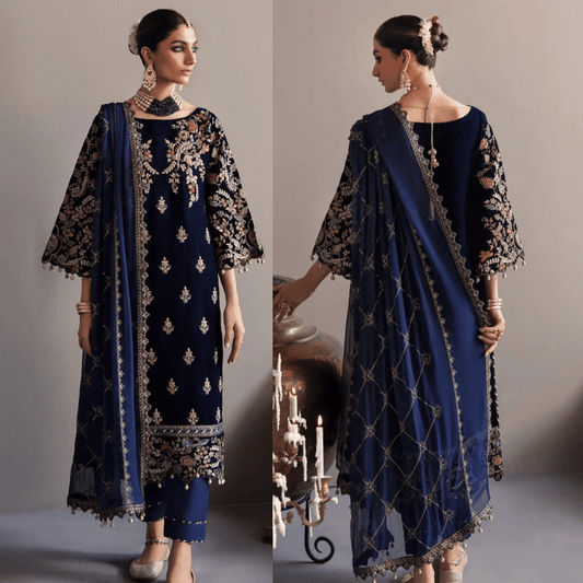 981-3Piece Embroidered Velvet Dress
