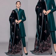 982- 3PC Shamoz Silk Dress Embroidered Velvet Shawl