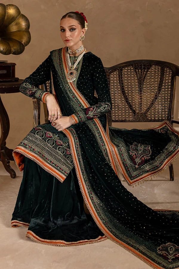974-3piece Embroidered Velvet Dress