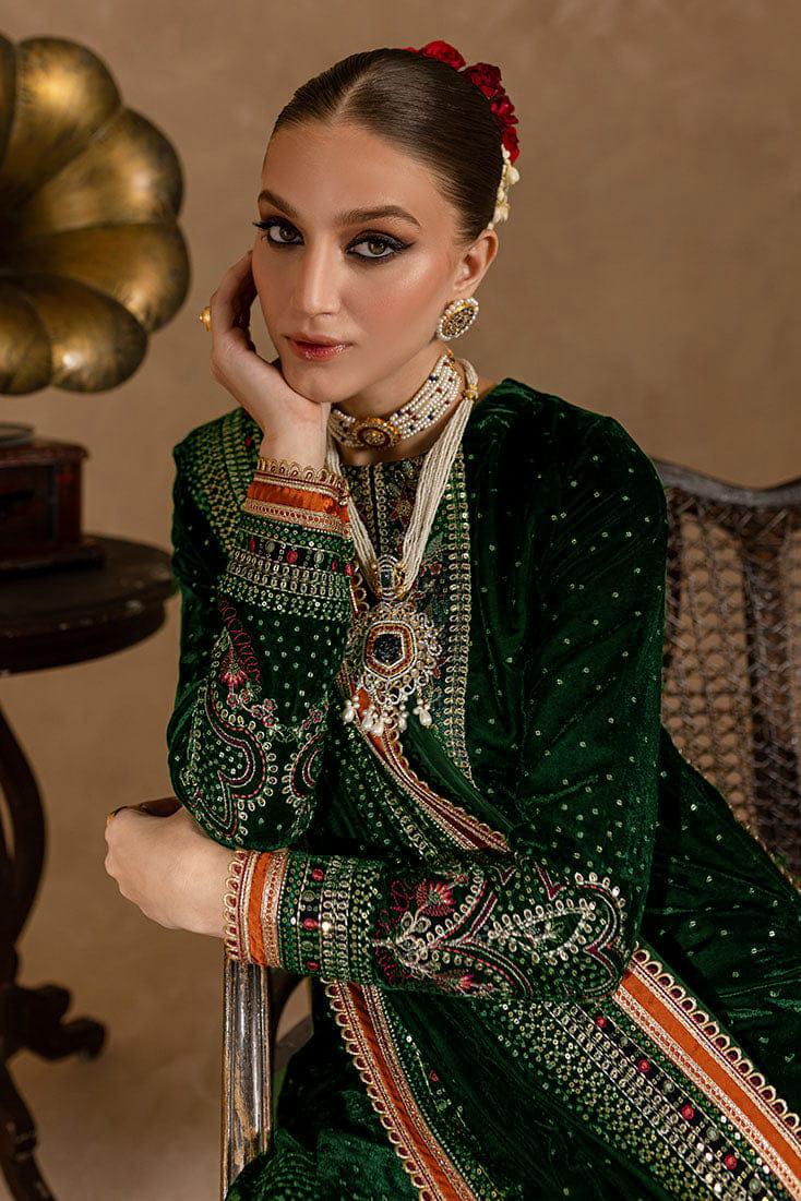 974 GREEN-3piece Embroidered Velvet Dress