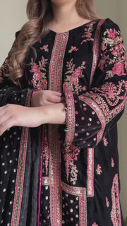7007 - Embroidered Velvet Dress with Embroidered Dupatta