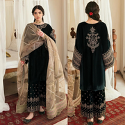 958-3PCs Embroidered Velvet Dress With Embroidered Organza Dupatta