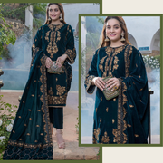 2050 Sequance Embroidered Velvet Three piece With Velvet Shawl