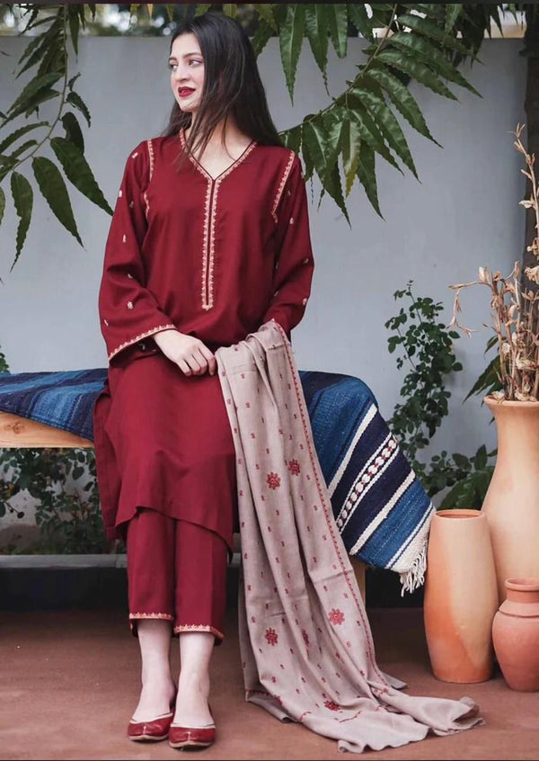 3-PC Embroidered Dhanak Dress DEALS OF THE DAY GUD-126 FL
